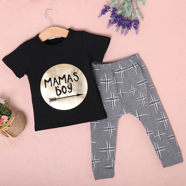 Baby Boys Casual Clothes Set Newborn Kids Black Letter T-shirt Summer Tops Toddler Gray Print Long Harem Pants