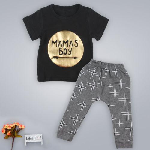 Baby Boys Casual Clothes Set Newborn Kids Black Letter T-shirt Summer Tops Toddler Gray Print Long Harem Pants Outfits