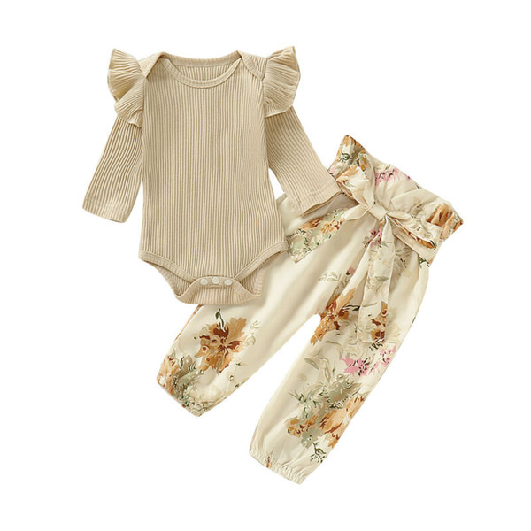 6M-3Years Newborn Infant Baby Girl Knitted Long Sleeve Romper Floral Pants 2Pcs Outfit