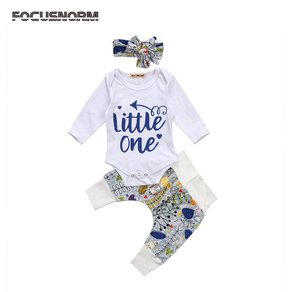 Toddler Infant Baby Boy Girl Outfits printed little one long sleeve romper Long Pants Leggings baby Outfits Clothes 3pcs Set