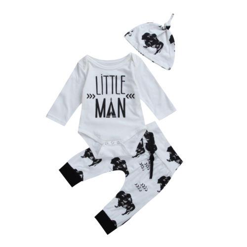 cute Toddler Baby Boys long sleeve Cotton Bodysuit long belt floral Leggings Pants with hat Outfits Clothes set for baby