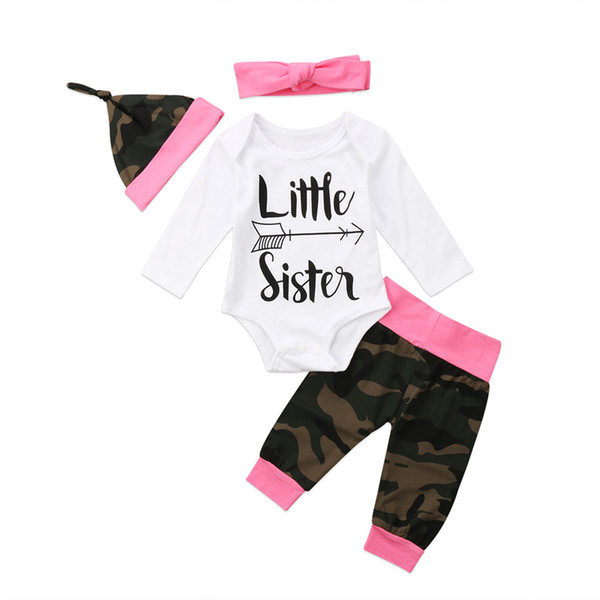 FOCUSNORM Toddler Baby Kid Girls Boys Clothes Tops Long Sleeve Romper Camouflage Pants Outfits Hat Set