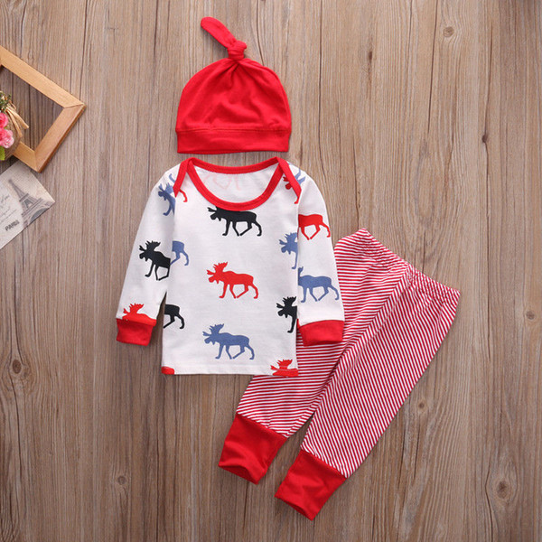 Emmababy 3Pcs Newborn Toddler Baby Boy Girl Elk Clothes shirt Tops Pants Hat Cotton Unisex Christmas Clothing Outfit Set 0-24M