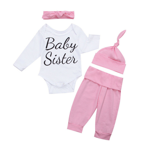 4 Pieces Pink Newborn Baby Girls Clothes Romper Jumpsuit Bodysuit Long Pants Outfits Set