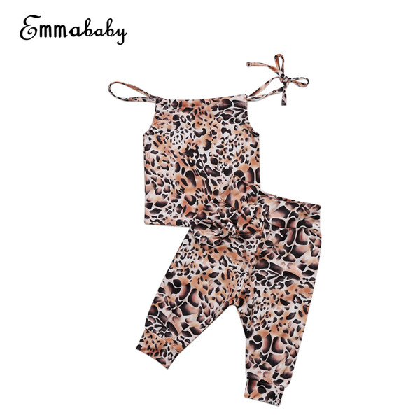 2pcs Infant Baby Girl Leopard Clothes Set Belt Top Long Pants Outfits Set Kids Girls Clothing 0-18M