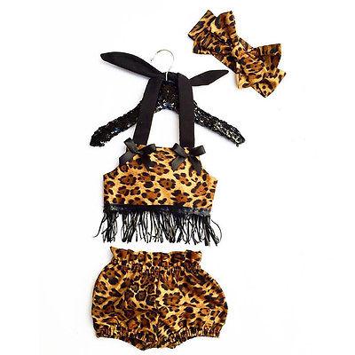 New Summer Newborn Baby Girl Clothes Leopard Tassels Tops+Bubble Bottoms Pants Cute Headband Casual Outfits 3PCS Set Size 0-18M