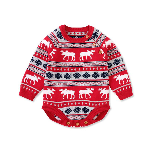 Christmas Newborn Baby Boy Clothes Girl Knit Sweaters Elk Long Sleeve Romper Jumpsuit /BY