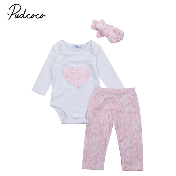 Hot Lovely Newborn Baby Girls Tops Romper Lace Pants Legging 3Pcs Outfits Set Clothes 0-18M