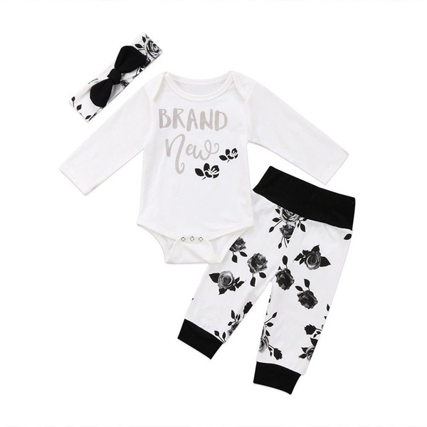 Autumn Newborn Baby Girl brand Outfit Clothes Romper Jumpsuit Bodysuit Pants Kid Headband Set