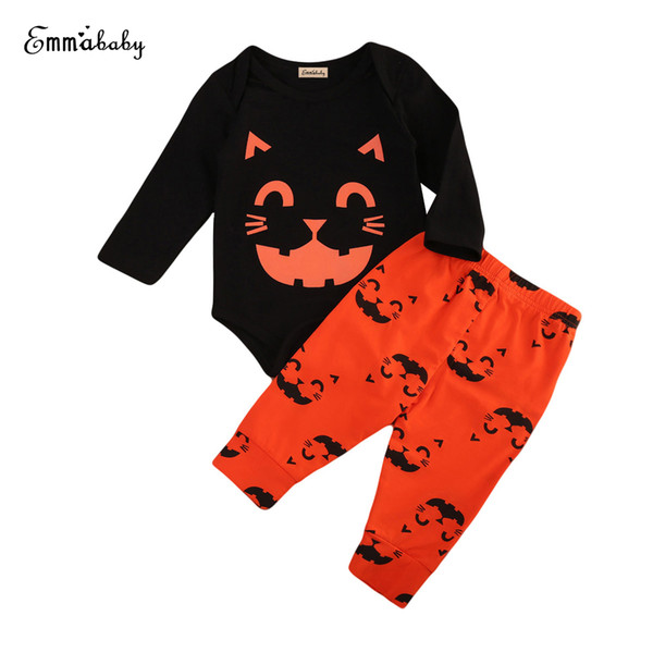 2017 Halloween Clothing Newborn Baby Boy Girl Costume Romper Cat Printed Top Black Jumpsuit + Long Pants Outfits Autumn Set