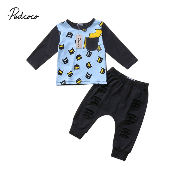 Batman Kids Baby Boys Outfits Clothes T-shirt Tops and Long Hole Pants Set 0-24M baby boy clothes baby clothing