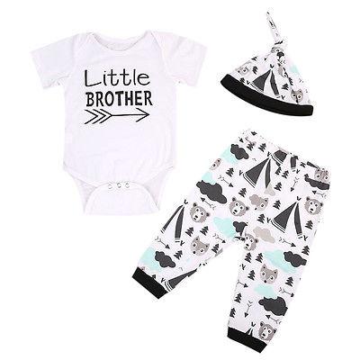 3PCS Newborn Baby Boys Tops Romper Pants Leggings Hat Outfits Clothes Set 0-24M