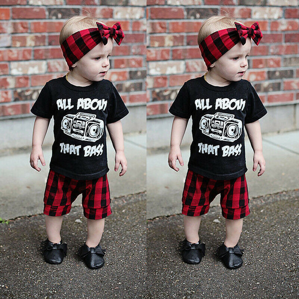 Toddler Baby Boy Summer Short Sleeve Tee T-shirt+Plaids Shorts Outfits Set 0-4Y