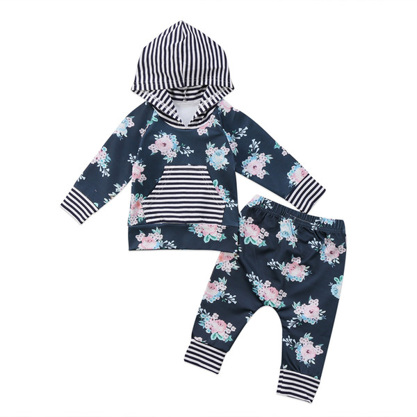 Autumn 2017 Baby Floral Clothes Set Newborn Baby Girls Clothes Hooded Shirt Top Sweatshirt Pants Trousers Outfit Set