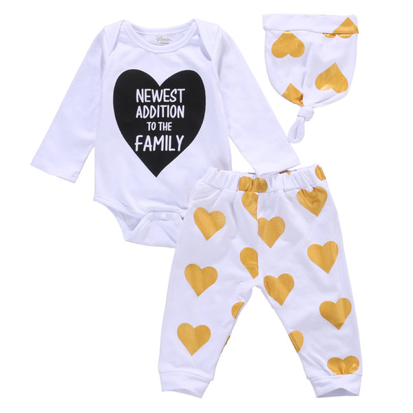 New Casual Newborn Baby Boy Girl Clothes Long Sleeve Tops +Long Pants Hat 3PCS Outfit Set Clothes