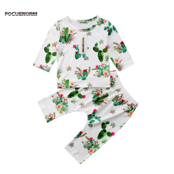 FOCUSNORM Kids Boy Girls Autumn Clothes Long Sleeve Cactus Shirt Tops+Long Floral Legging Pants 2Pcs Fashion Outfits Set Hot