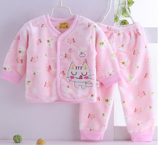 2pcs/Lot Cartoon Newborn Baby Clothes set infant Velvet winter Warm suit outfit set 0-1Years