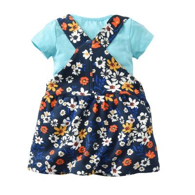 2019 European and American girls cotton short-sleeved T-shirt printed strap dress can open the baby two-piece skirt suit