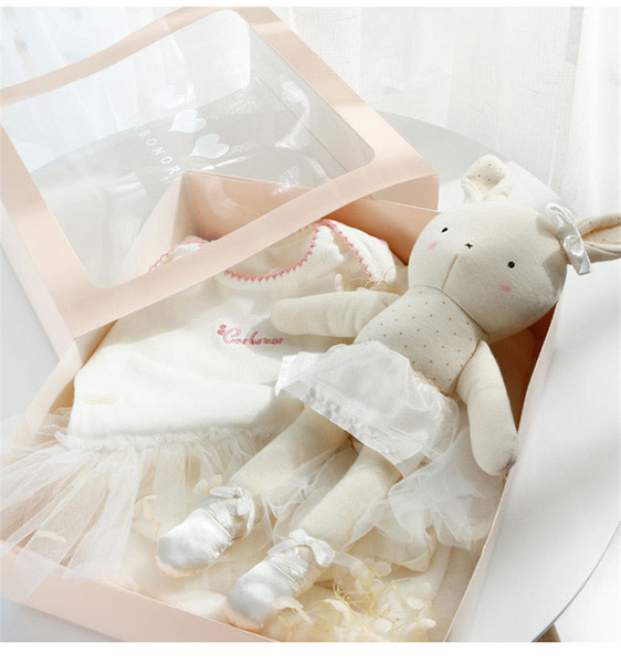 8 Pcs Newborn Baby Clothes Set Clothing Prewalker Romper Socks Rabbit Toy Set Infant Gift Box Princess Baby Girl Birthday Shower Gift Idea