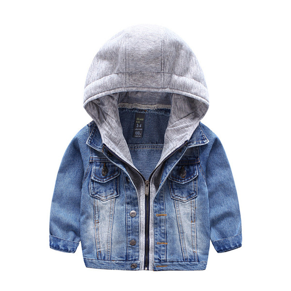 2019 New Little Boys Cardigan Coat Zipper Denim Baby Hoodies Jackets Outerwear 3 -8 years old