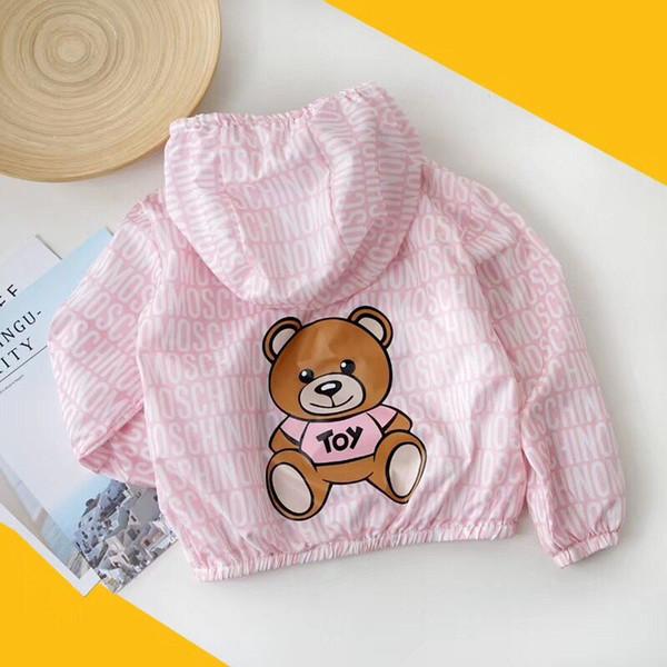 HOT 2019 s
8000
ummer girls jackets zipper Windbreaker kids Sunscreen clothing Fashion Little Bear casual hooded outerwear for girls