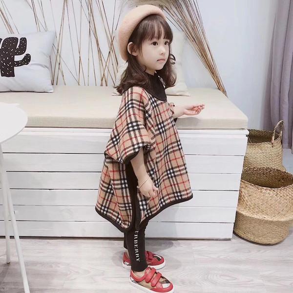 Tops quality 2018 Baby Girls cape Clothes Classic plaid cloak wool tassels kids Knitted outerwear cape girl jacket Thickening warm 2-15years