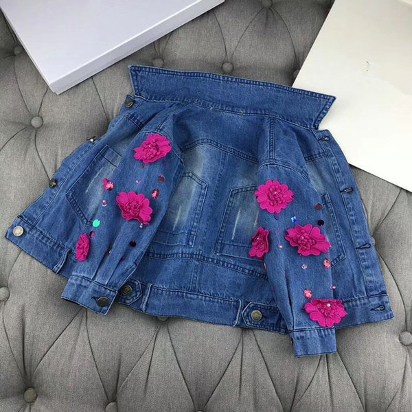 Denim Jacket Coat 2019 New Kids Fashion flowers Outerwear Baby Girl Hole Jeans Coat