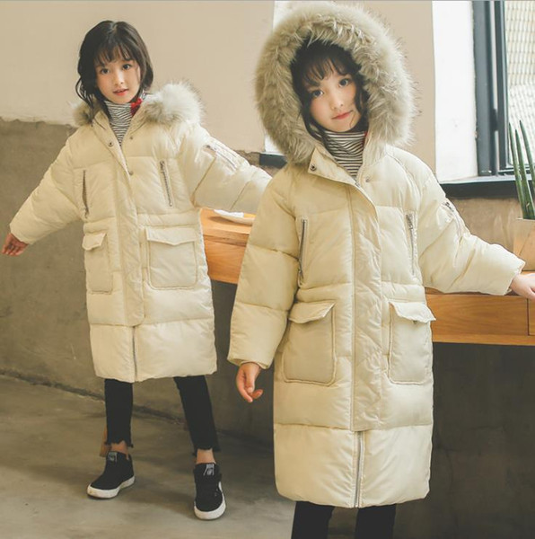 2018 new Zhongda children's girls wear long, winter clothes, cotton jackets, thickened fashionable down clothes.