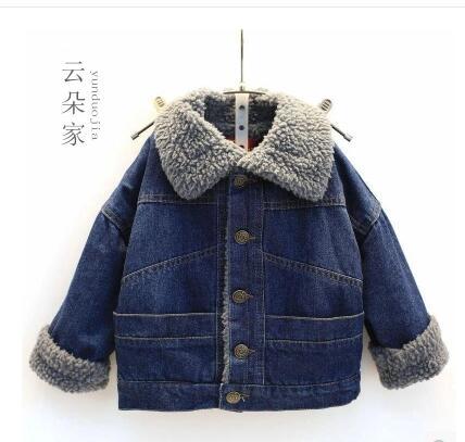 2017 winter boy thickening cotton-padded jacket coat lamb velvet collar cowboy children warm cotton-padded clothes girls han edition jackets