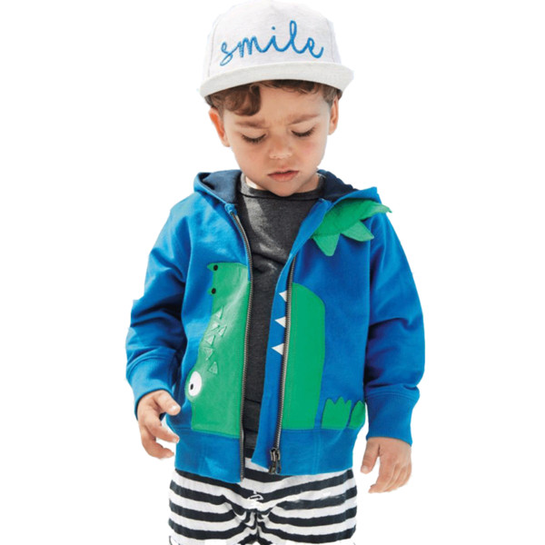 Children's wear spring 2019 long sleeved cartoon blue crocodile hooded children's coat boys hooded coat hot style