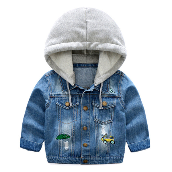 New autumn children's clothing embroidery cartoon pattern hooded denim jacket denim jacket(5pcs/lot)