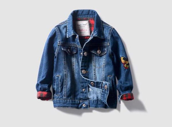 New autumn children's embroidery back tiger pattern denim jacket jacket(6pcs/lot)