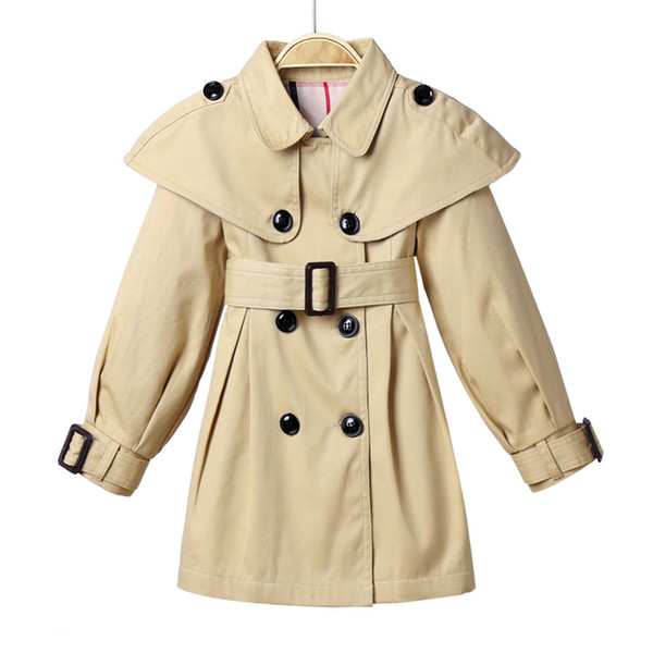 New double - breasted cape British style quality girl's trench coat in the spring and autumn tide(5pcs/lot)