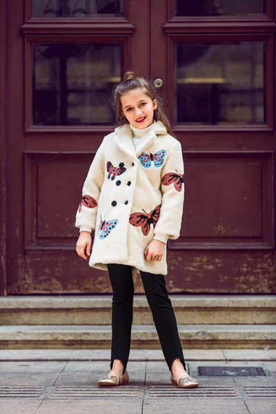 Autumn and winter new embroidered butterfly pattern lamb skin overcoat(7pcs/lot)