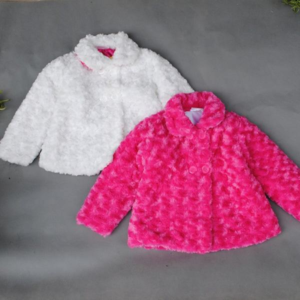 Retail baby girls Woolen coat outwear 2015 winter kids girl clothes Polyester toddler jackets children's clothing Rose Red White 201507HX