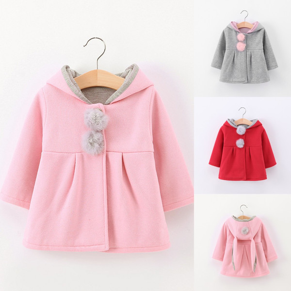 Cute Rabbit Ear Hooded Baby Girls Coat Long Sleeve Kids Children Warm Casual Jacket Outerwear