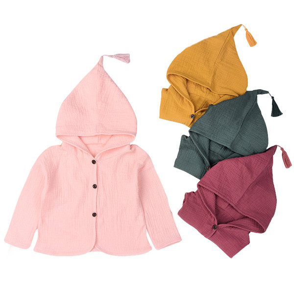 Girls Coats and Jackets Wrinkles Cotton Design Children 2018 Spring New Baby Clothes Hat Tassel Children Cardigan 2-5 year