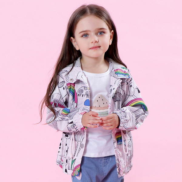 Girls Jackets Outerwear Hooded 2018 New Autumn Brand Children Coats For Girls Clothes Rainbow Printing Children Clothing For 3-7 Years