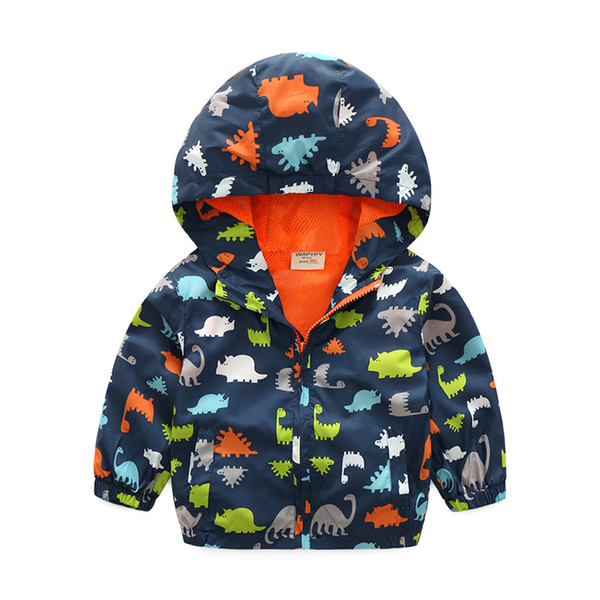 Wholesale children jackets coats printed dinosaur baby boy clothes cartoon animal kids Casual hooded outerwear spring autumn windbreaker