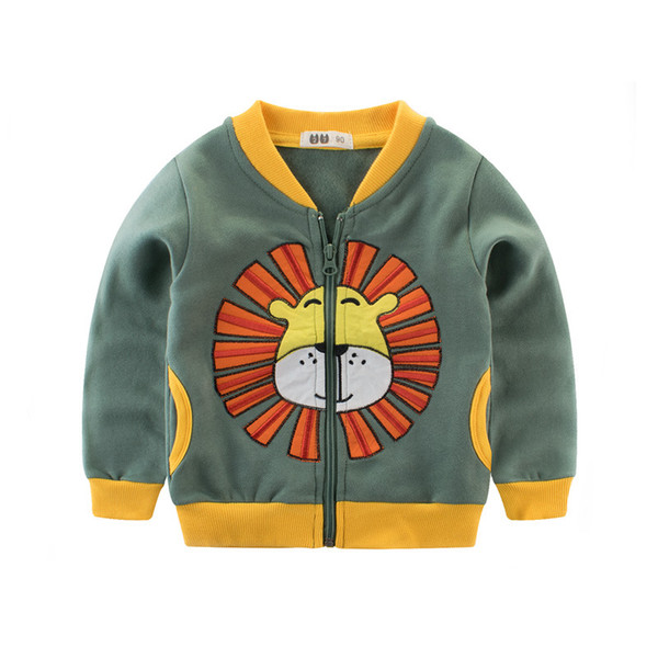 Wholesale Children Boy Clothes Casual Cotton Zipper Boys Coats Spring Autumn Cartoon Lion Cute Kids Boys Jackets Long Sleeve Outerwear Coats