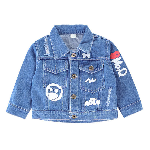 New arrival boys girl jackets coats fashion casual scrawl baby denim jackets blue spring autumn kids outwear coat children clothes