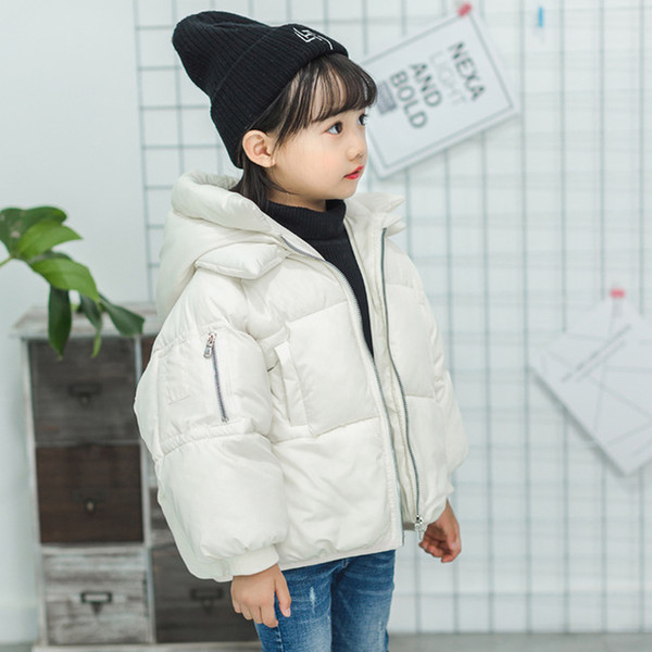 New arrival 2019 thick warm winter girl down cotton padded jacket coats white hooded zipper batwing sleeve kids outerwear clothes 5 colors