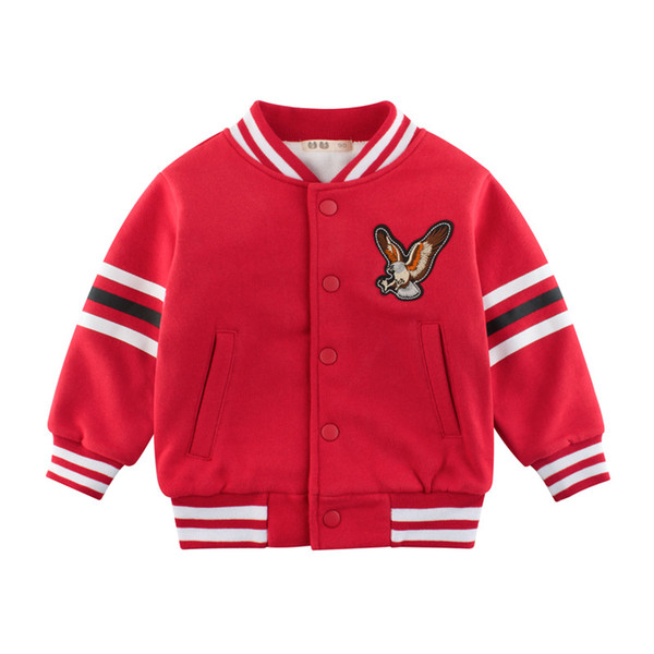 2019 Kids Boys Clothes Autumn Winter Cotton Flannel Warm Boys Coats Striped Eagle Casual Children Boys Jackets Red Black Outerwear Coats