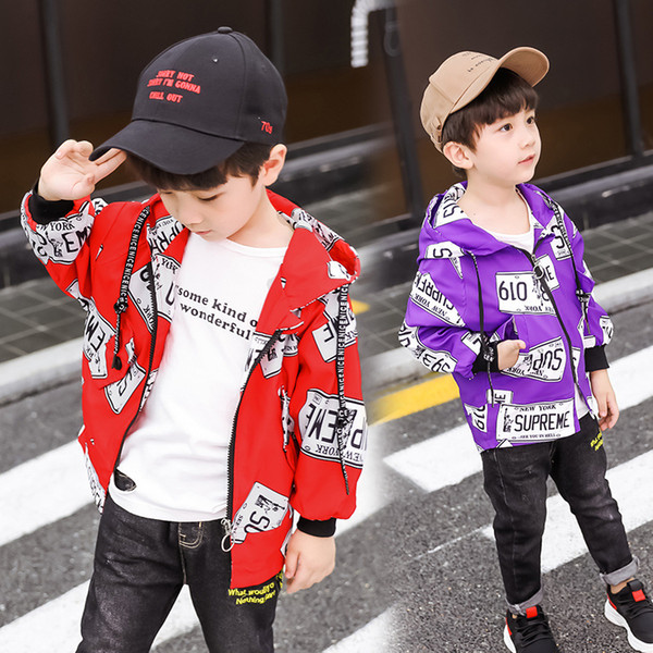 Autumn winter kids clothes boys jackets coats casual letter baby boy hooded zipper jackets long sleeve outwear coat new windbreaker