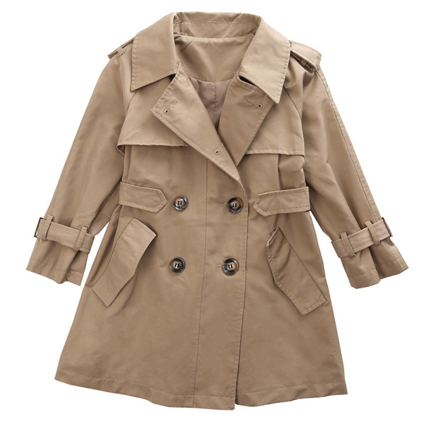 2019 Girls Trench Coat Spring Autumn Medium Length Young Girls Fashion Coat Classic Khaki Baby Girls Trench Coat Double-breasted