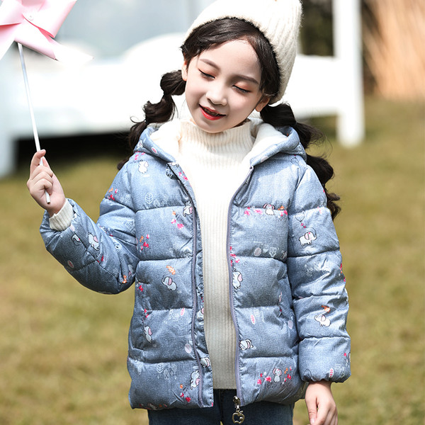 2019 Winter Baby Girls Cartoon Printed long Jacket Kids Keep Warm Thick Parka Plus velvet Coats Children Outerwear Girls Clothes