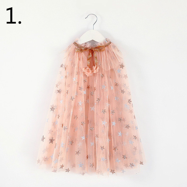 Retail Seaside Fairy Cloak For Children Girls Birthday Christmas Sequins Pom pom Star Heart Mesh Thin Poncho E1120