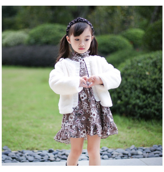 Wholesale Baby Girl Coat faux fur Pearl Long Sleeve Princess Kids Outerwear Baby Clothes 2-6Y Y0067