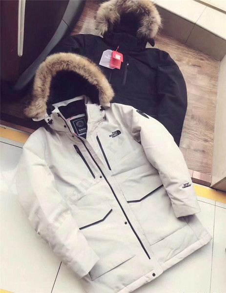 Mens Winter Coat Brand Down Jacket Fashion The North Fur Hoody 92% White Duck Down Parkas Face Coat Solid Color Winter Down Jackets C102503