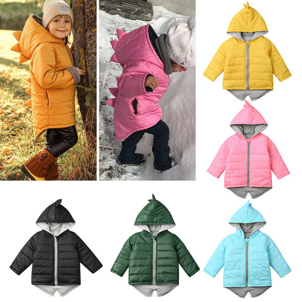 1-7T Kids Toddler Baby Girl Boy Hoodie Zipper Winter Thick Coat Warm Jacket 3D Dinosaur Outwear Coats Jackets